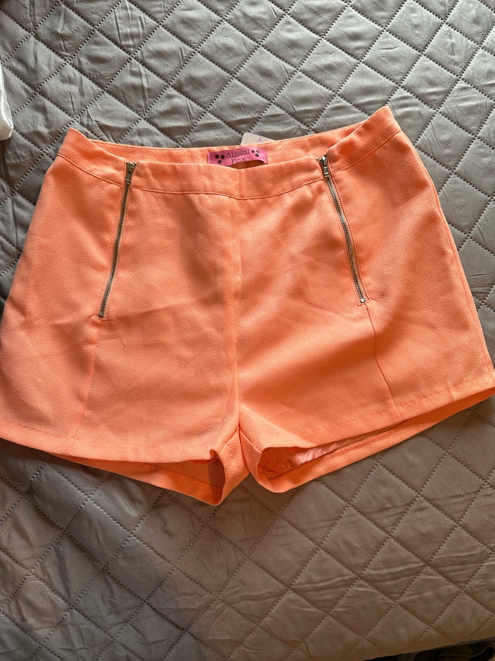 Almost Pink Coral Orange Zip Front Shorts Medium NWOT